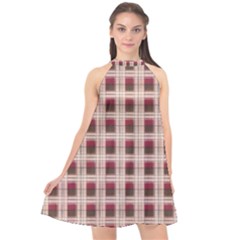 Retro 60s 50s Plaid Pattern 2 Halter Neckline Chiffon Dress  by violetheavensky