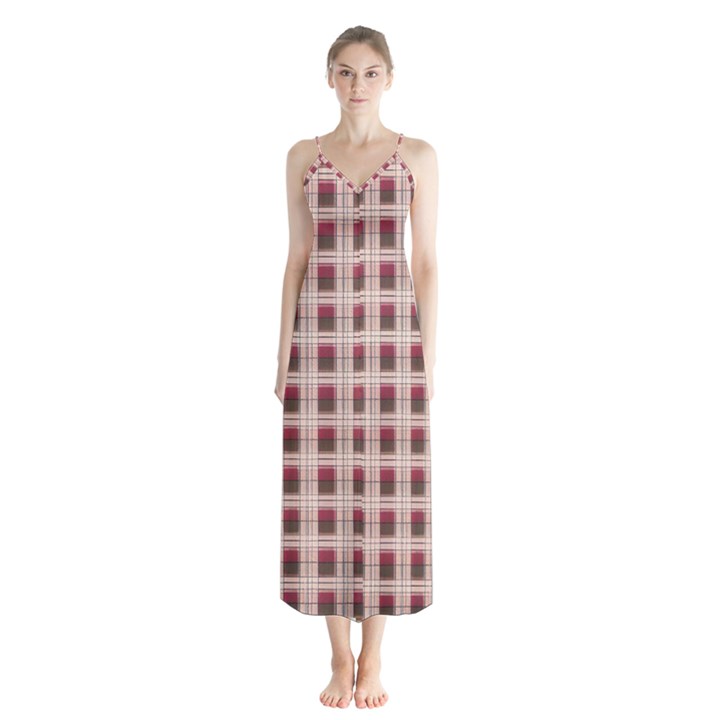 Retro 60s 50s Plaid Pattern 2 Button Up Chiffon Maxi Dress