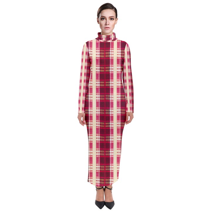 Retro 60s 50s Plaid Pattern 4 Turtleneck Maxi Dress