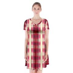 Retro 60s 50s Plaid Pattern 4 Short Sleeve V-neck Flare Dress by violetheavensky