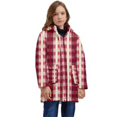 Retro 60s 50s Plaid Pattern 4 Kids  Hooded Longline Puffer Jacket by violetheavensky