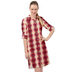 Retro 60s 50s Plaid Pattern 4 Long Sleeve Mini Shirt Dress by violetheavensky