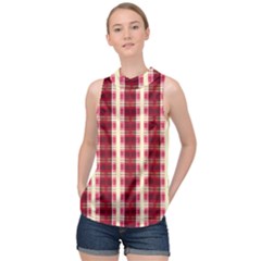 Retro 60s 50s Plaid Pattern 4 High Neck Satin Top by violetheavensky