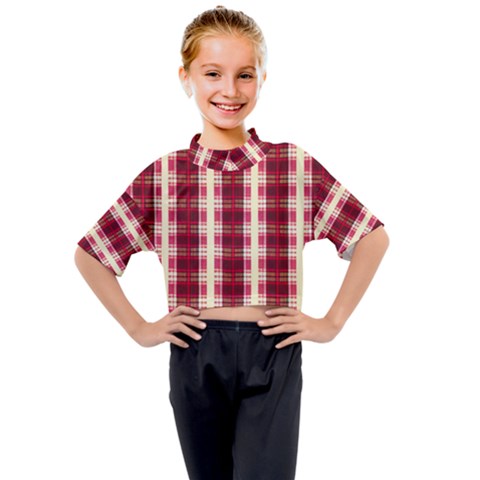 Retro 60s 50s Plaid Pattern 4 Kids Mock Neck T-shirt by violetheavensky