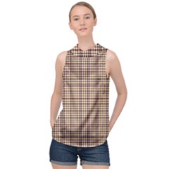 Retro 60s 50s Plaid Pattern 3 High Neck Satin Top by violetheavensky