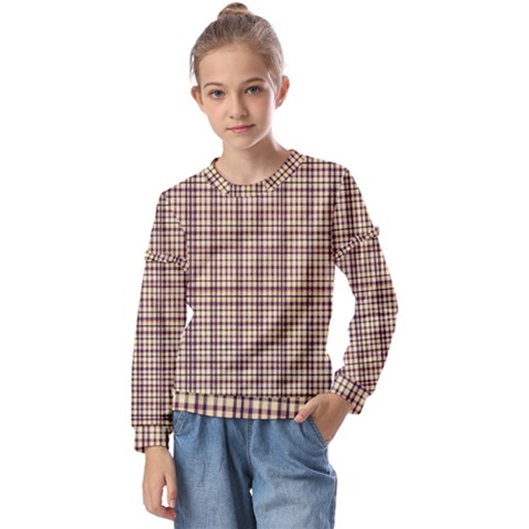 Retro 60s 50s Plaid Pattern 3 Kids  Long Sleeve T-shirt With Frill  by violetheavensky