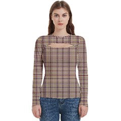 Retro 60s 50s Plaid Pattern 3 Women s Cut Out Long Sleeve T-shirt by violetheavensky