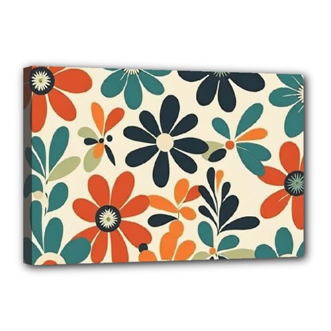 Retro Scandinavian Nordic Flowers Pattern 2 Canvas 18  X 12  (stretched) by violetheavensky