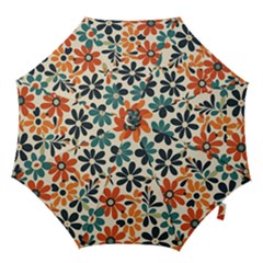 Retro Scandinavian Nordic Flowers Pattern 2 Hook Handle Umbrellas (large) by violetheavensky