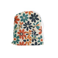 Retro Scandinavian Nordic Flowers Pattern 2 Drawstring Pouch (large) by violetheavensky