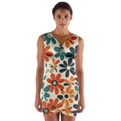 Retro Scandinavian Nordic Flowers Pattern 2 Wrap Front Bodycon Dress by violetheavensky