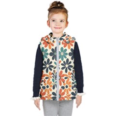 Retro Scandinavian Nordic Flowers Pattern 2 Kids  Hooded Puffer Vest by violetheavensky