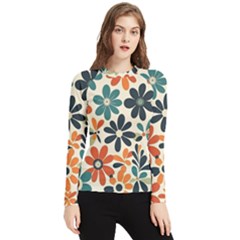 Retro Scandinavian Nordic Flowers Pattern 2 Women s Long Sleeve Rash Guard by violetheavensky