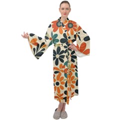 Retro Scandinavian Nordic Flowers Pattern 2 Maxi Velvet Kimono by violetheavensky