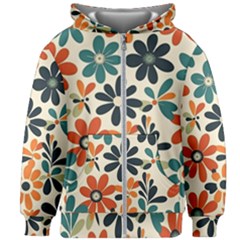 Retro Scandinavian Nordic Flowers Pattern 2 Kids  Zipper Hoodie Without Drawstring by violetheavensky