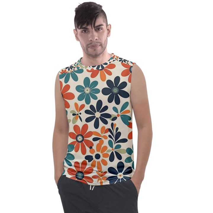 Retro Scandinavian Nordic Flowers Pattern 2 Men s Regular Tank Top