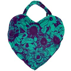 Mid Century Retro Floral 1970s 1960s Pattern 101 Giant Heart Shaped Tote by violetheavensky