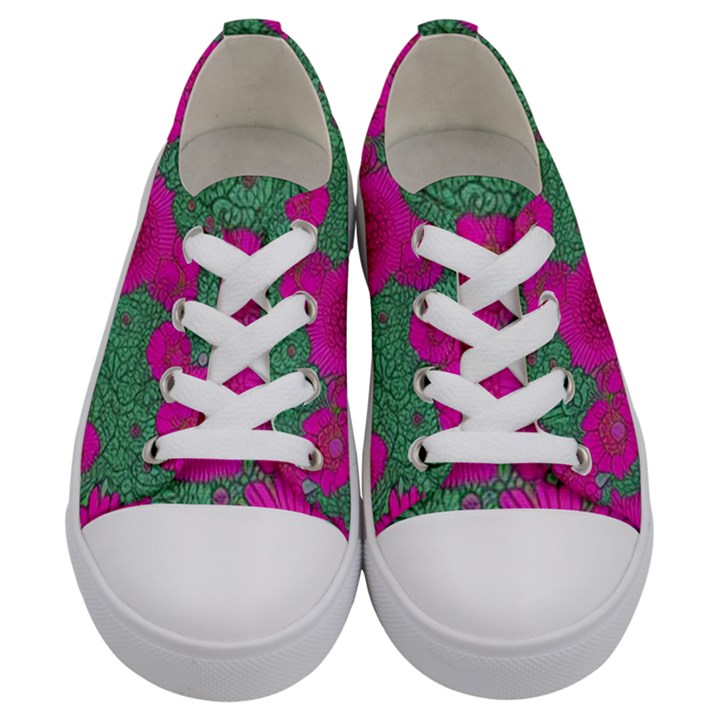 Mid Century Retro Floral 1970s 1960s Pattern 97 Kids  Low Top Canvas Sneakers