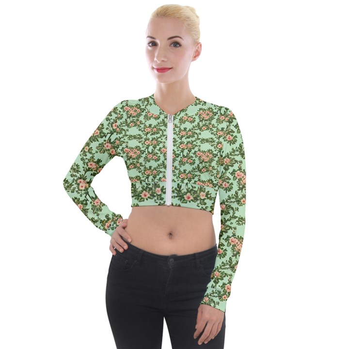 Retro 1880s Flowers Pattern 5 Long Sleeve Cropped Velvet Jacket