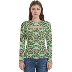 Retro 1880s Flowers Pattern 5 Women s Cut Out Long Sleeve T-shirt by violetheavensky