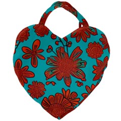 Mid Century Retro Floral 1970s 1960s Pattern 103 Giant Heart Shaped Tote by violetheavensky