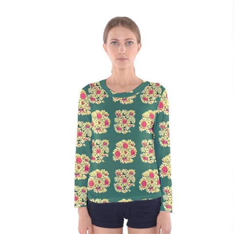 Retro 1880s Flowers Pattern 6 Women s Long Sleeve T-shirt by violetheavensky