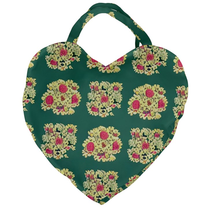 Retro 1880s Flowers Pattern 6 Giant Heart Shaped Tote