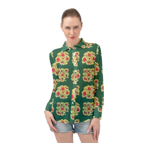 Retro 1880s Flowers Pattern 6 Long Sleeve Chiffon Shirt by violetheavensky