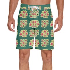 Retro 1880s Flowers Pattern 6 Men s Beach Shorts by violetheavensky