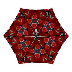 Mid Century Retro Floral 1970s 1960s Pattern 105 Automatic Folding Umbrella With Case (small) by violetheavensky