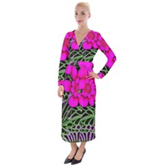 Mid Century Retro Floral 1970s 1960s Pattern 99 Velvet Maxi Wrap Dress by violetheavensky