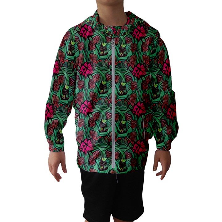 Retro 1880s Flowers Pattern 3 Kids  Hooded Windbreaker