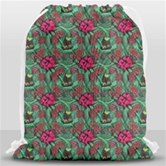 Retro 1880s Flowers Pattern 3 Drawstring Bag (large) by violetheavensky