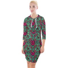 Retro 1880s Flowers Pattern 3 Quarter Sleeve Hood Bodycon Dress by violetheavensky