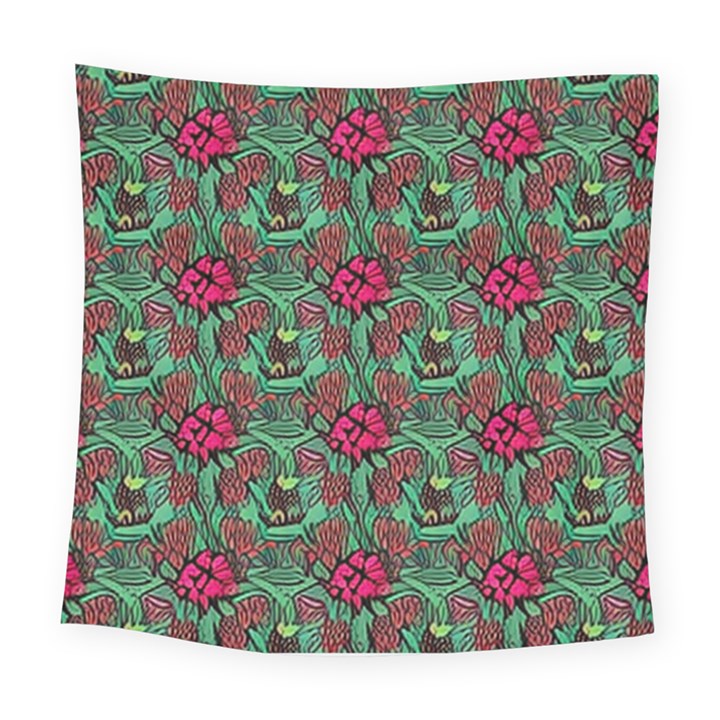 Retro 1880s Flowers Pattern 3 Square Tapestry (Large)