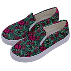 Retro 1880s Flowers Pattern 3 Kids  Canvas Slip Ons by violetheavensky