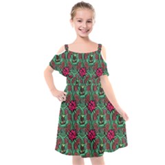 Retro 1880s Flowers Pattern 3 Kids  Cut Out Shoulders Chiffon Dress by violetheavensky