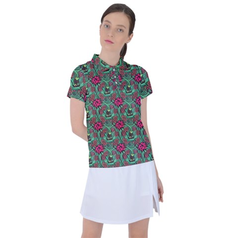 Retro 1880s Flowers Pattern 3 Women s Polo T-shirt by violetheavensky