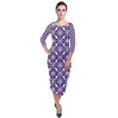 Royal Fractal Pattern 4 Quarter Sleeve Midi Velour Bodycon Dress by violetheavensky