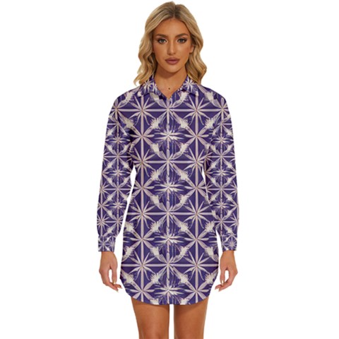 Royal Fractal Pattern 4 Womens Long Sleeve Shirt Dress by violetheavensky