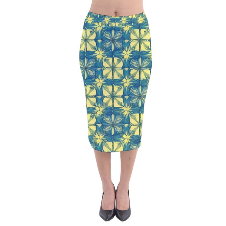 Royal Fractal Pattern 2 Velvet Midi Pencil Skirt