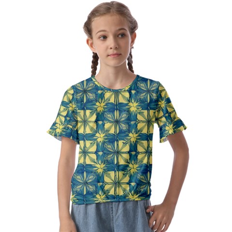 Royal Fractal Pattern 2 Kids  Cuff Sleeve Scrunch Bottom T-shirt by violetheavensky