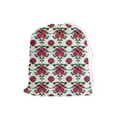 Retro 1880s Flowers Pattern 2 Drawstring Pouch (large) by violetheavensky