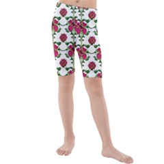 Retro 1880s Flowers Pattern 2 Kids  Mid Length Swim Shorts by violetheavensky