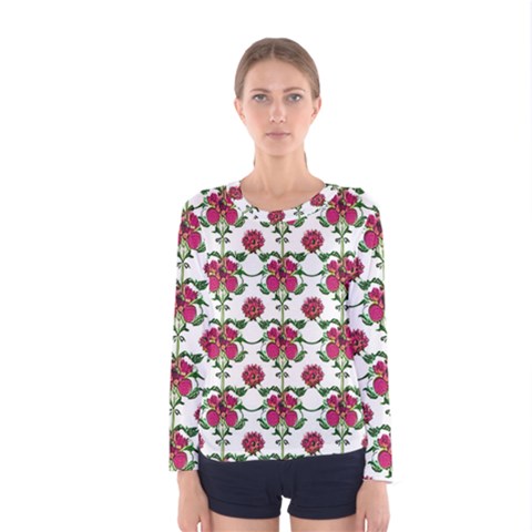 Retro 1880s Flowers Pattern 2 Women s Long Sleeve T-shirt by violetheavensky