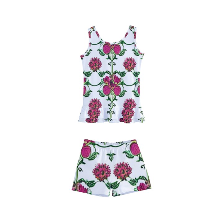 Retro 1880s Flowers Pattern 2 Kids  Boyleg Swimsuit