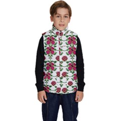 Retro 1880s Flowers Pattern 2 Kid s Button Up Puffer Vest by violetheavensky