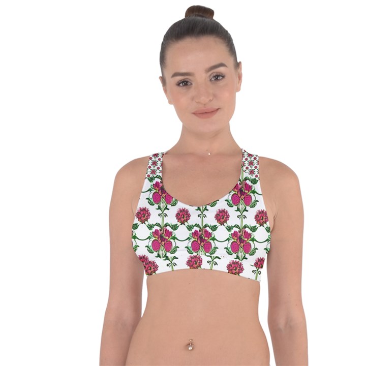 Retro 1880s Flowers Pattern 2 Cross String Back Sports Bra