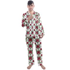 Retro 1880s Flowers Pattern 2 Men s Long Sleeve Satin Pajamas Set by violetheavensky