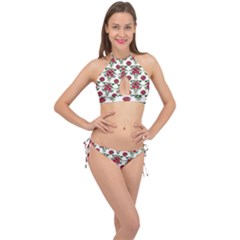 Retro 1880s Flowers Pattern 2 Cross Front Halter Bikini Set by violetheavensky